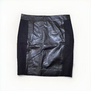 Ann Taylor Loft Genuine leather & fabric skirt size 8 retail $158 Black